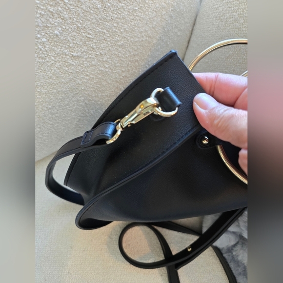 Nordstrom/Brass Plum, Faux Leather Satchel Crossbody Bag, Black/Silver - Picture 9 of 10